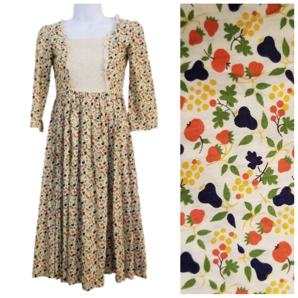 Homemade Fruit Print Girls Dress‎ Embroidered Lace Prairie Cosplay
